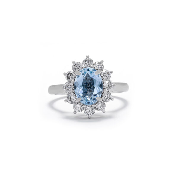 Blue diamond halo ring
