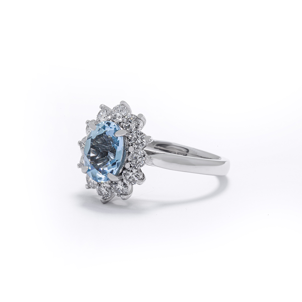 Blue diamond halo ring b